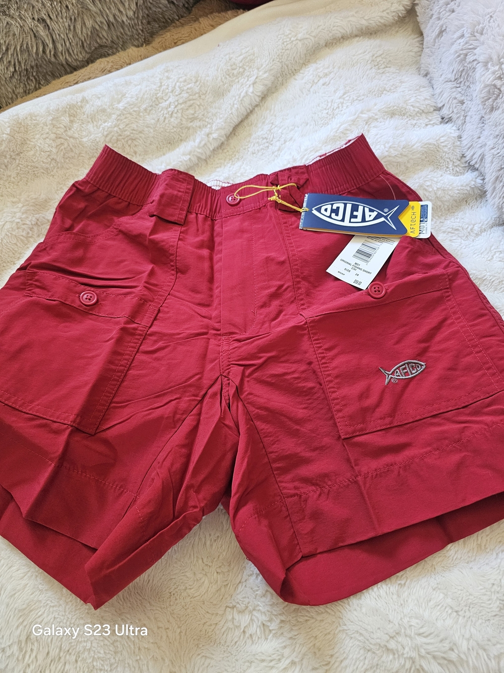 AFTCO Men's Bright Red Cargo Shorts with Utility Pockets